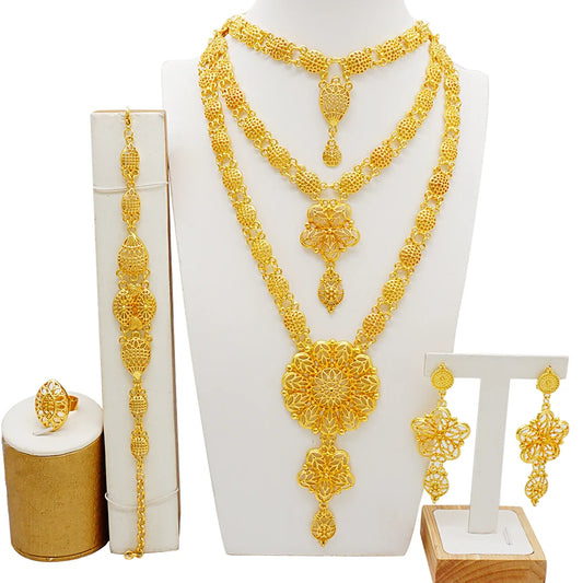 Gold Color Ethiopian Jewelry Set | Necklace Earrings Rings Bracelets
