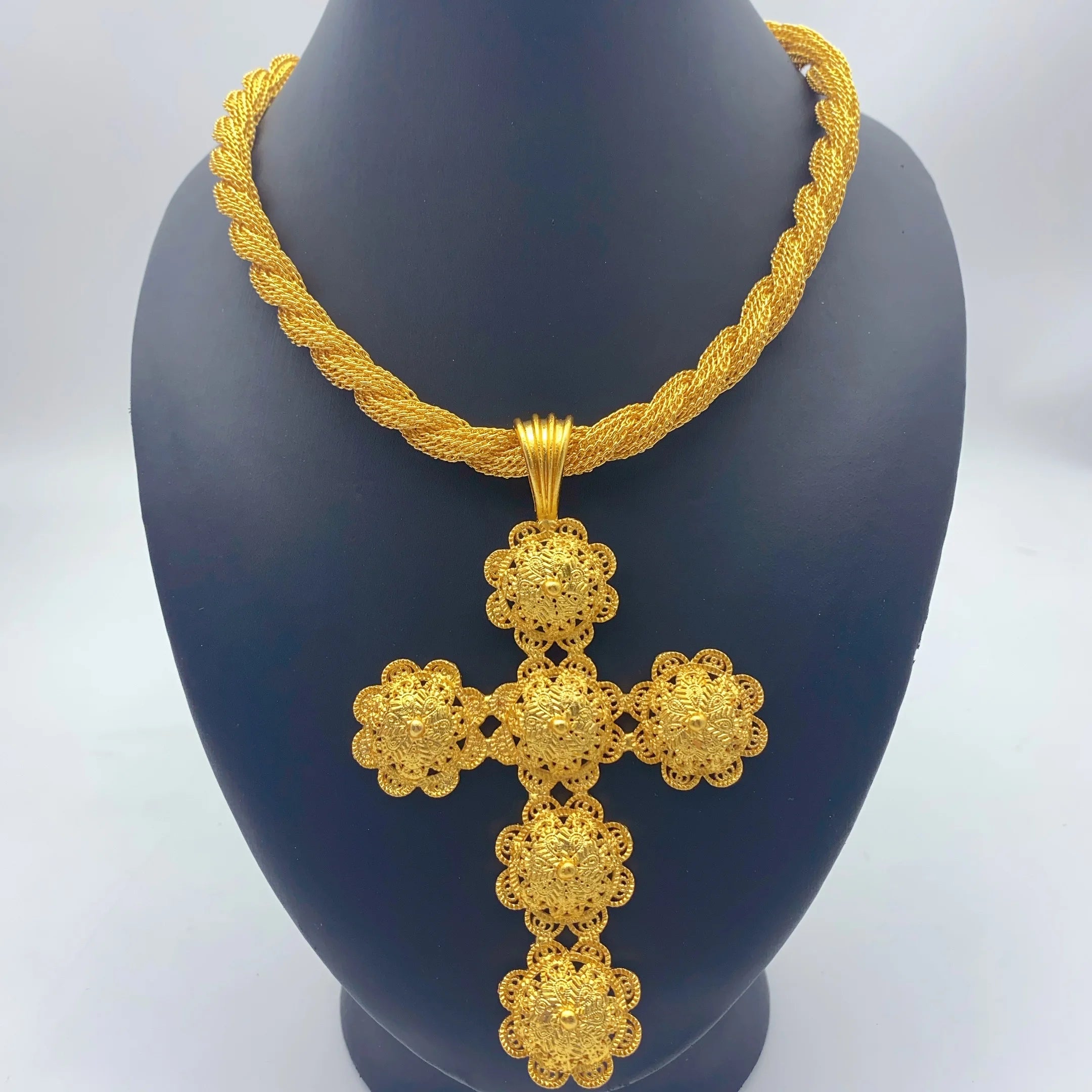 Eritrea Flower Cross Pendant Necklace | Gold Color Jewelry