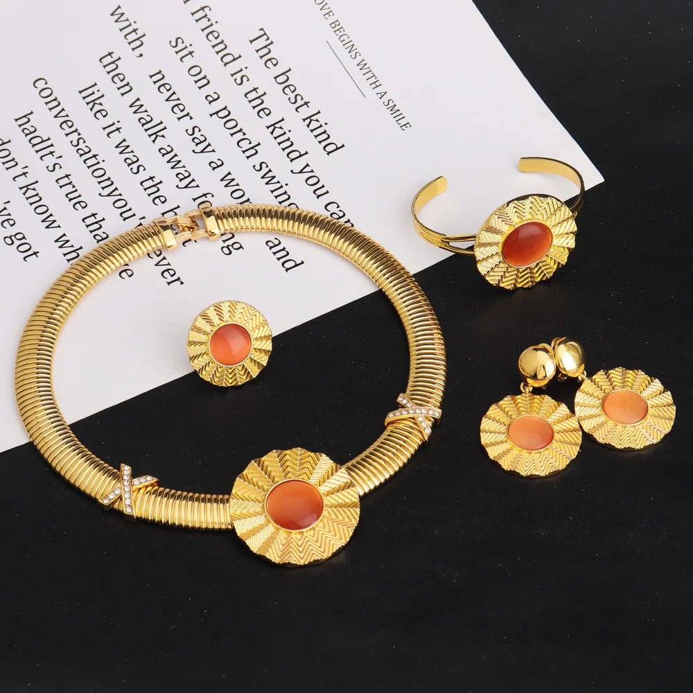 High-Quality Gold Ethiopian Jewelry Set for Girls | Earrings & Necklace