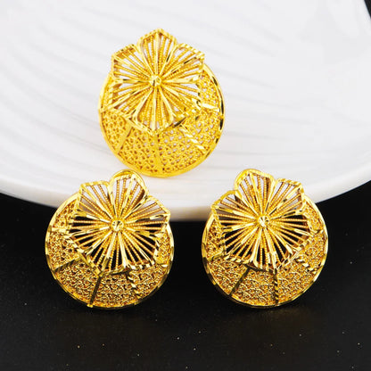 Gold Color Ethiopian Jewelry Set | Bridal Necklace & Earrings Gift