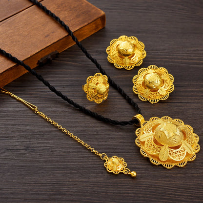 Luxury 4-Piece Habesha Jewelry Set | Golden Star Pattern Bridal Gift