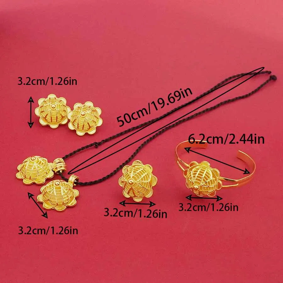 24K Gold-Plated Ethiopian Jewelry Set | Habesha Wedding Flower Design