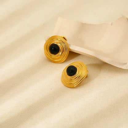 18K Gold Plated Black Agate Jewelry Set | Necklace, Earrings & Ring Gift