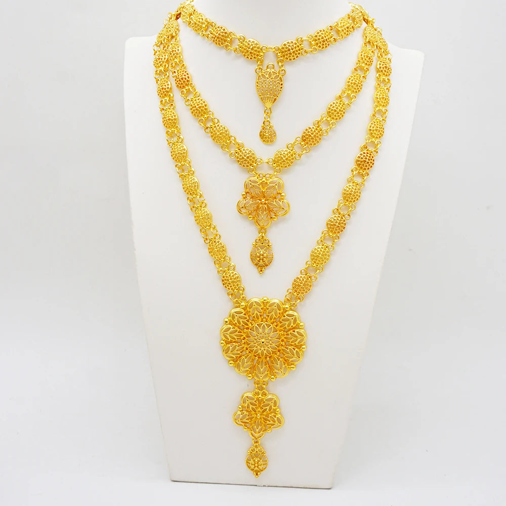 Gold Color Ethiopian Jewelry Set | Necklace Earrings Rings Bracelets
