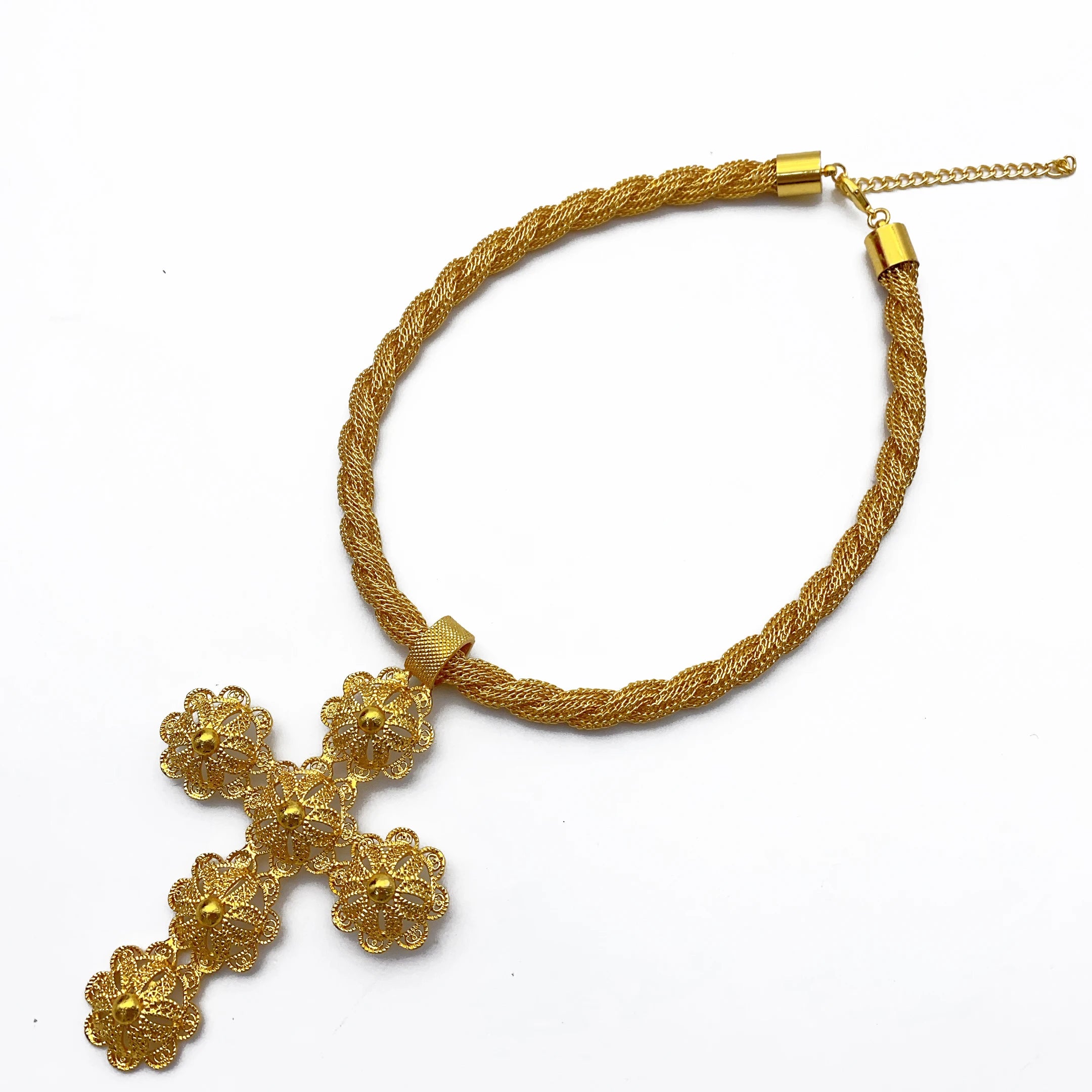 Eritrea Flower Cross Pendant Necklace | Gold Color Jewelry