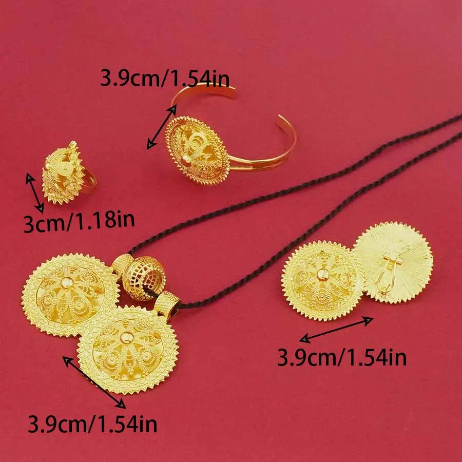 24K Gold-Plated Ethiopian Jewelry Set | Habesha Wedding Flower Design