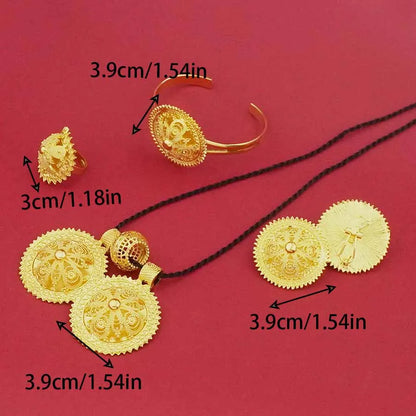 24K Gold-Plated Ethiopian Jewelry Set | Habesha Wedding Flower Design
