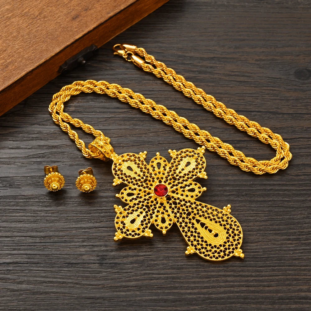 Hot Ethiopian Jewelry Set | New Big Cross Pendant & Small Earrings