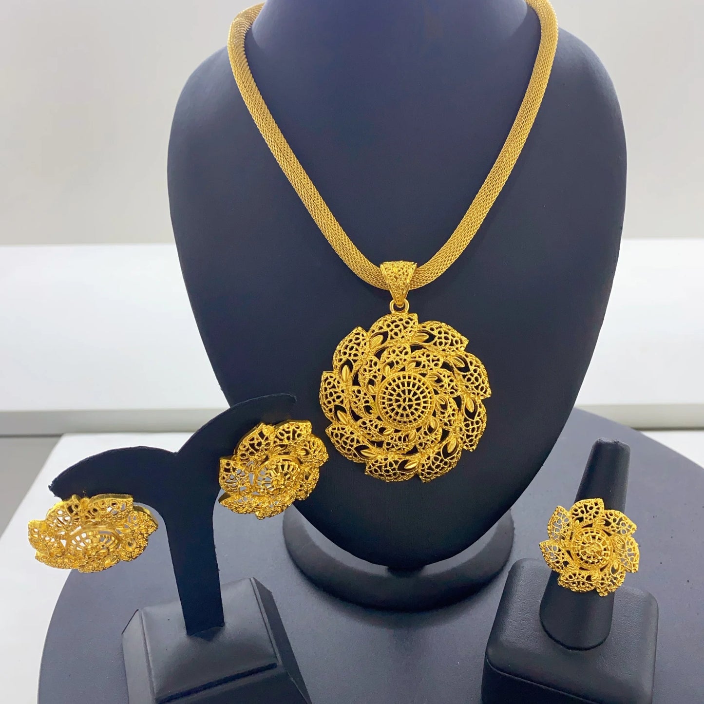 Luxury 24K Gold Ethiopian Necklace & Earrings Set | Bridal Jewelry