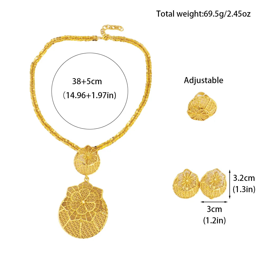 Gold Color Ethiopian Jewelry Set | Bridal Necklace & Earrings Gift