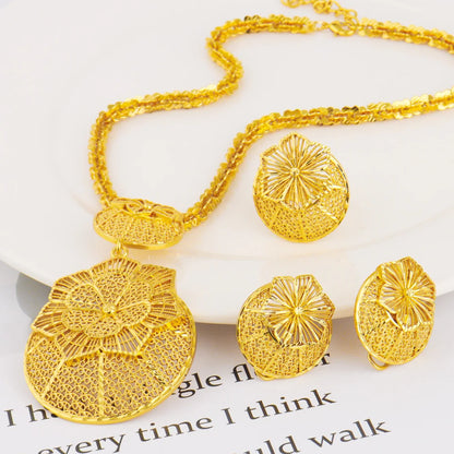 Gold Color Ethiopian Jewelry Set | Bridal Necklace & Earrings Gift