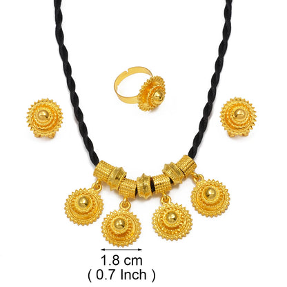 Ethiopian Jewelry Set | Black Rope Earrings & Rings Habesha Eritrean