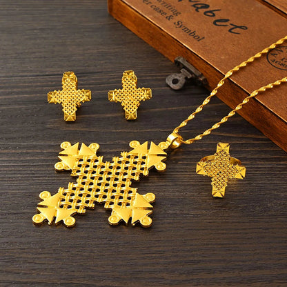 Ethiopian Big Cross Necklace | Gold Habesha Jewelry for Women