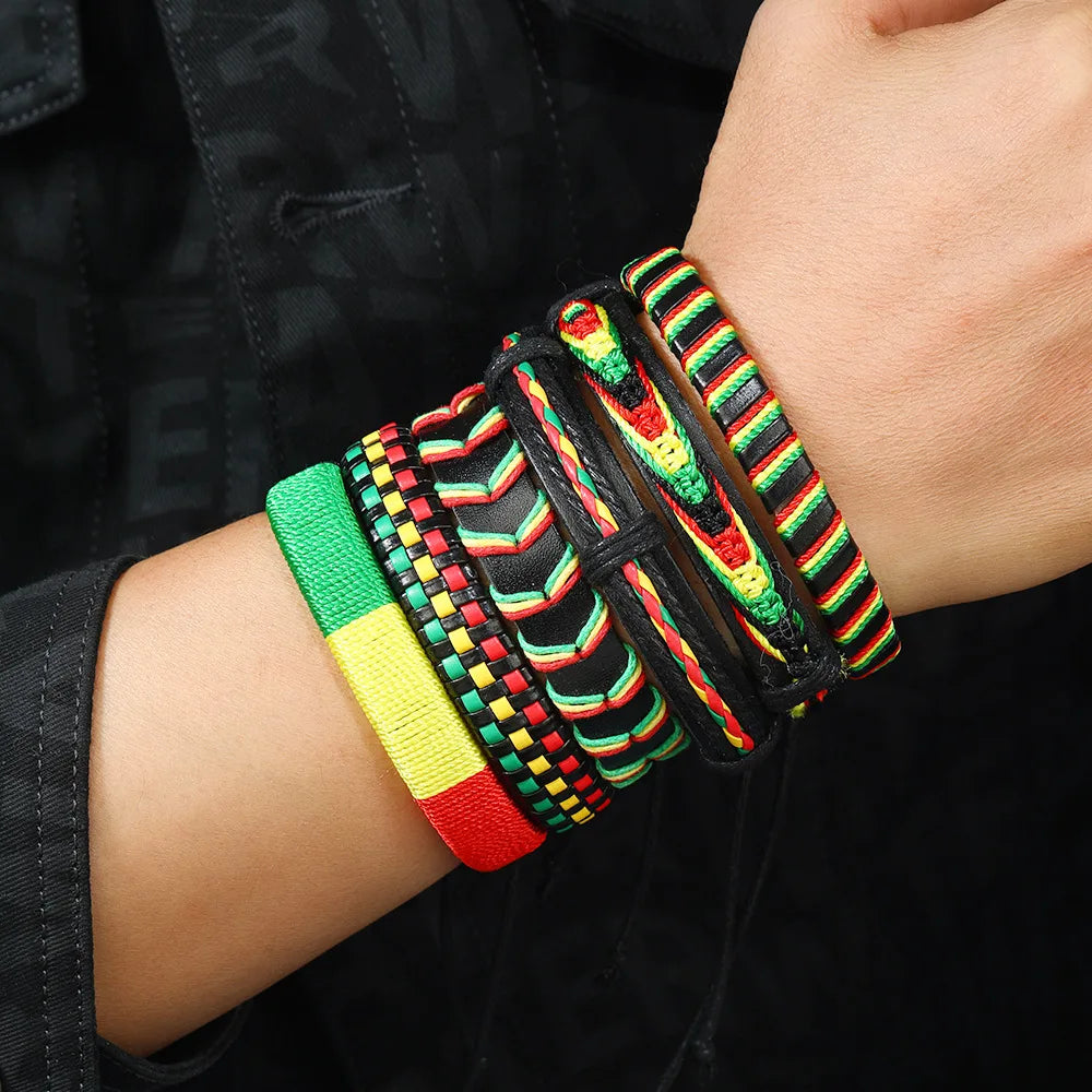 Ethiopian Men/Women Jewelry, Jamaican Rasta Adjustable Bracelet