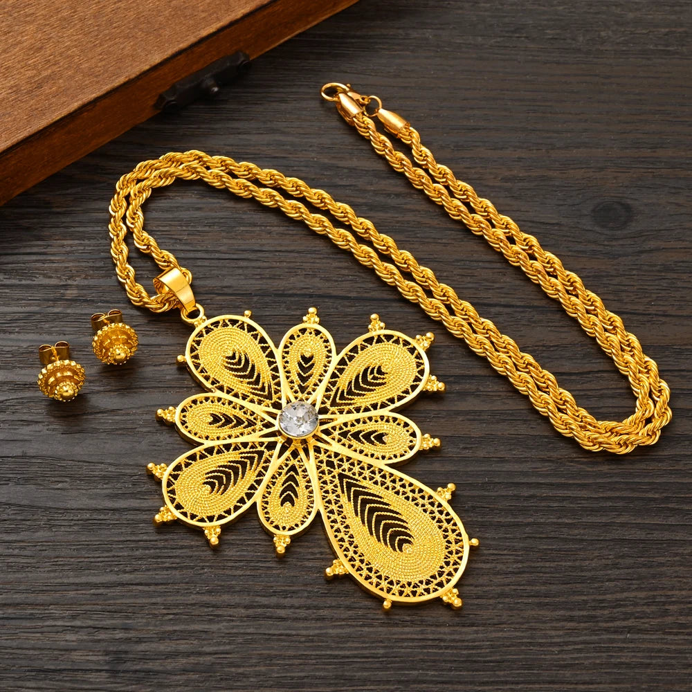 Hot Ethiopian Jewelry | New Big Cross Pendant & Small Earrings