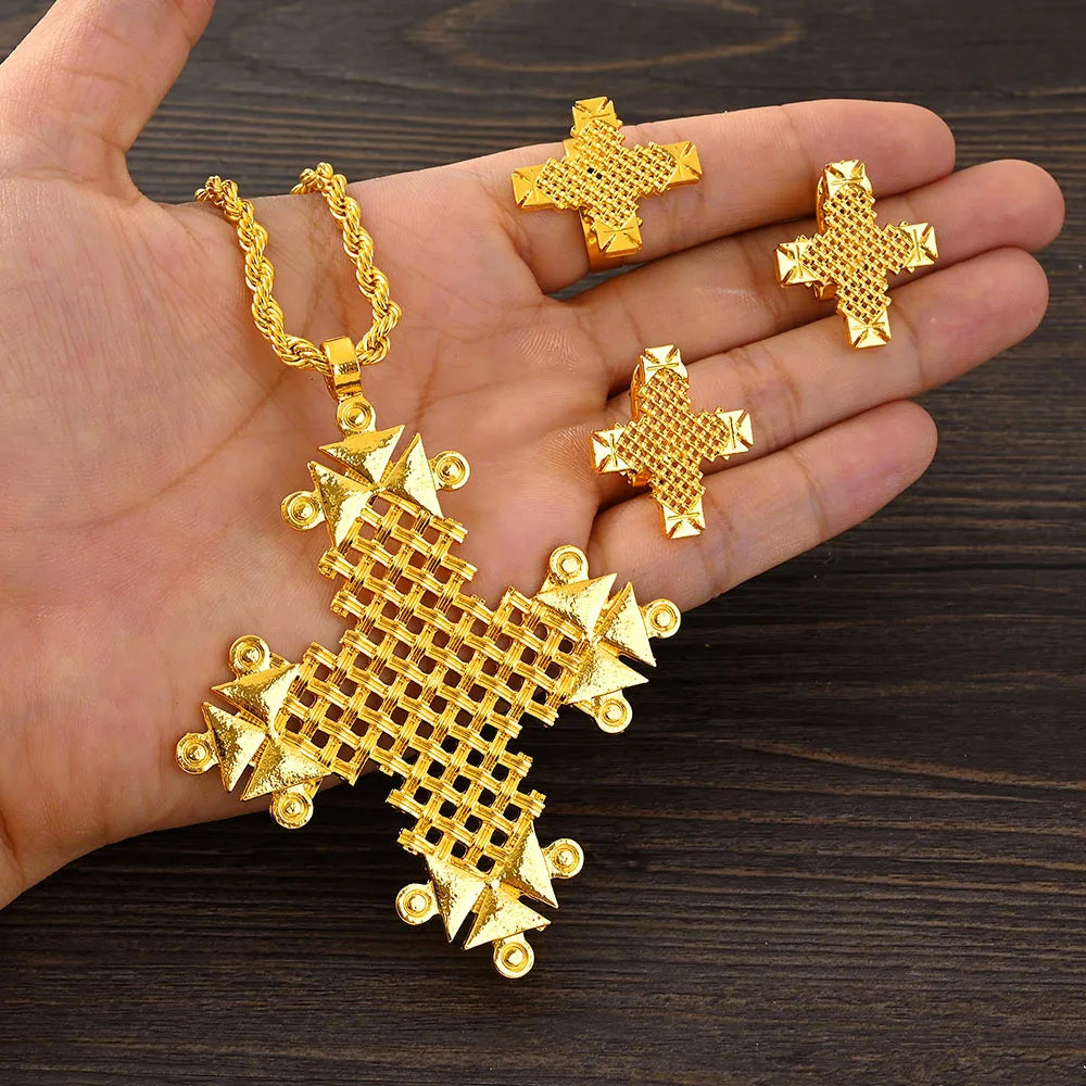 Ethiopian Big Cross Necklace | Gold Habesha Jewelry for Women