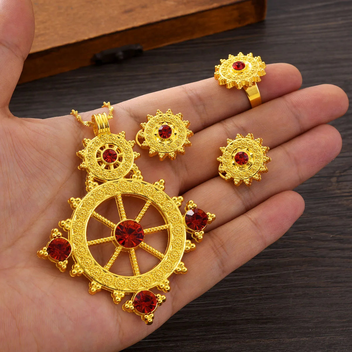 Golden Ethiopian Jewelry Set | New Rudder Pendant Bridal Gift