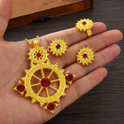Golden Ethiopian Jewelry Set | New Rudder Pendant Bridal Gift