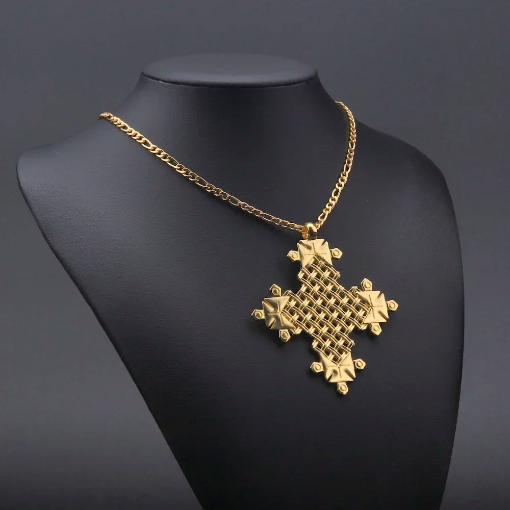 Ethiopia Gold Cross Pendant Necklace | Eritrean Habesha Jewelry