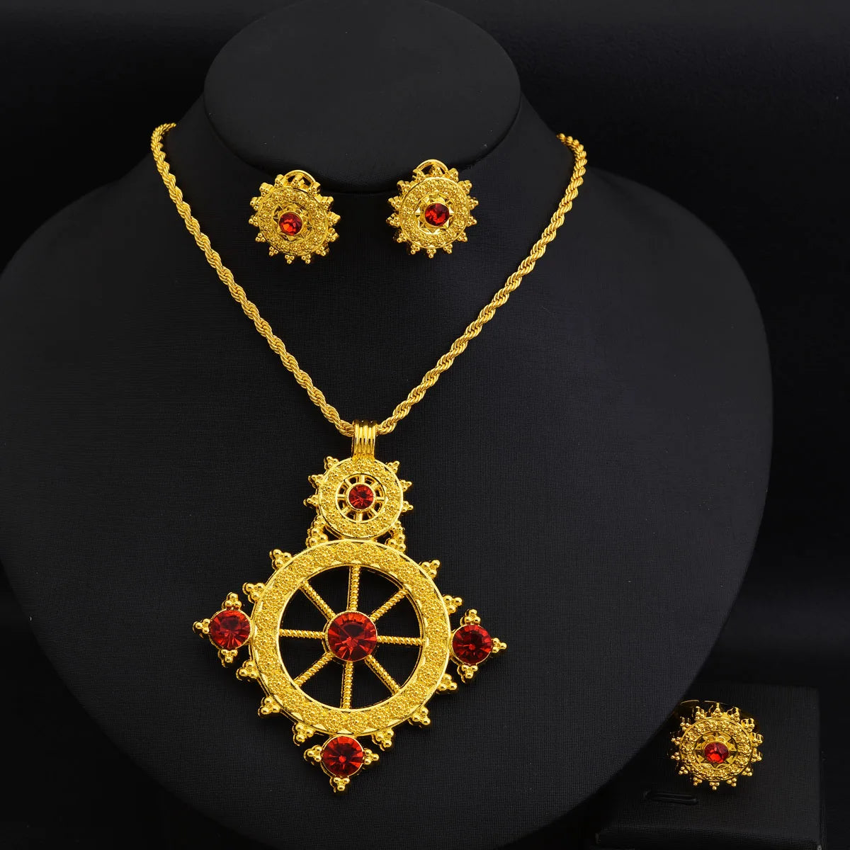 Golden Ethiopian Jewelry Set | New Rudder Pendant Bridal Gift