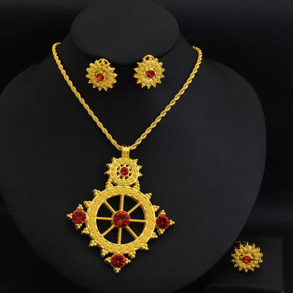 Golden Ethiopian Jewelry Set | New Rudder Pendant Bridal Gift