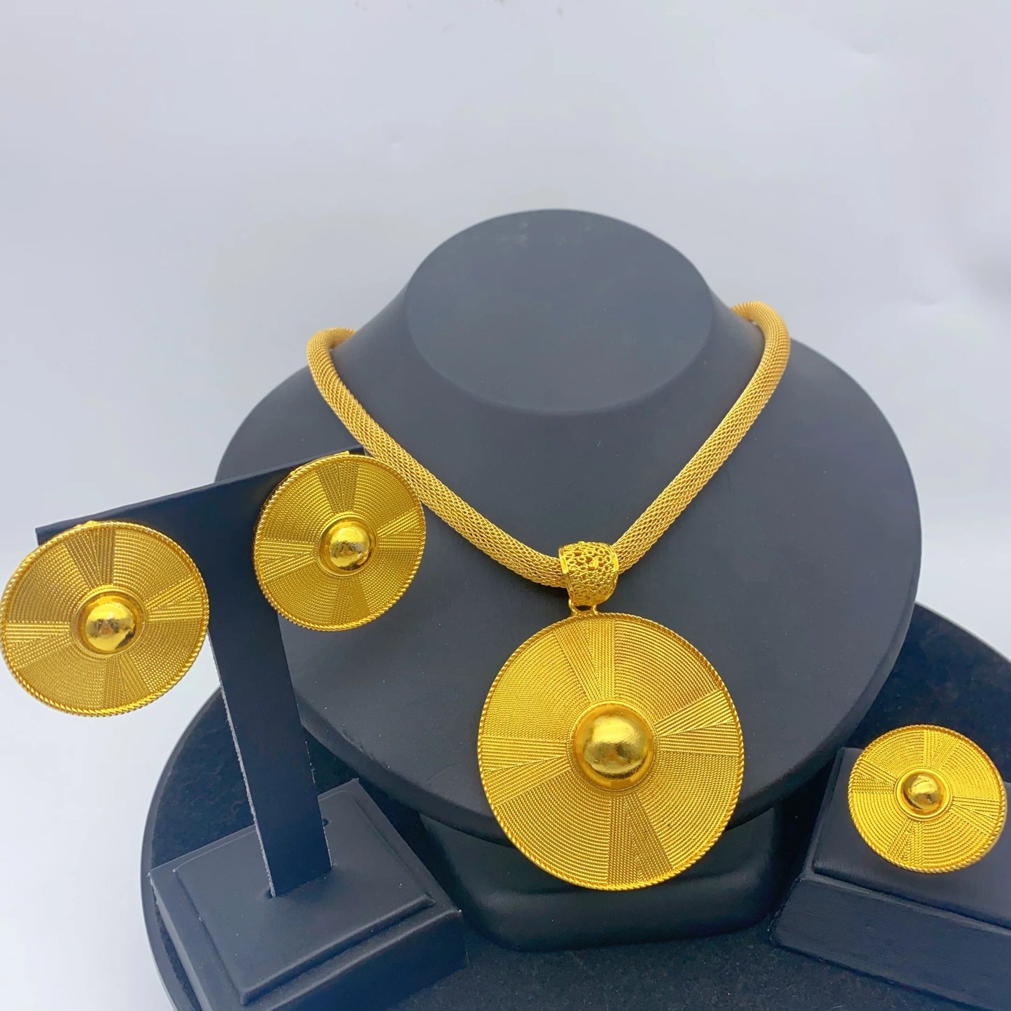 Luxury 24K Gold Ethiopian Necklace & Earrings Set | Bridal Jewelry