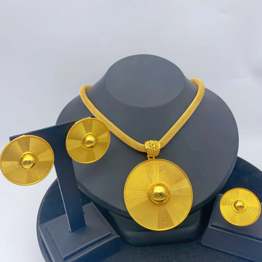 Luxury 24K Gold Ethiopian Necklace & Earrings Set | Bridal Jewelry