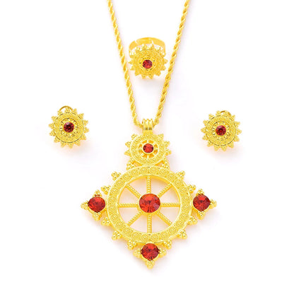 Golden Ethiopian Jewelry Set | New Rudder Pendant Bridal Gift