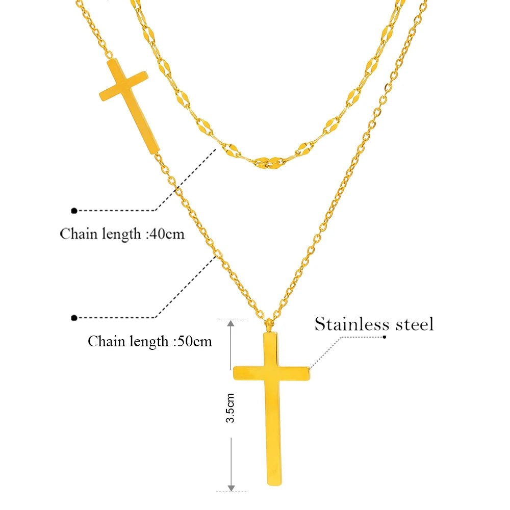Elegant Stainless Steel Cross Necklace | Layered Luxury Habesha Jewelry