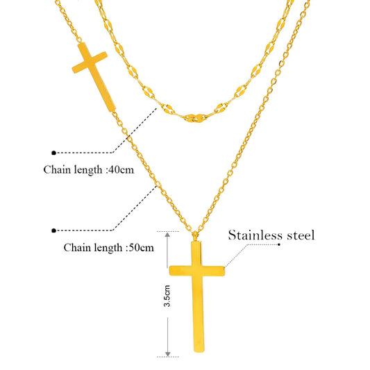 Elegant Stainless Steel Cross Necklace | Layered Luxury Habesha Jewelry