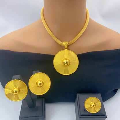 Luxury 24K Gold Ethiopian Necklace & Earrings Set | Bridal Jewelry
