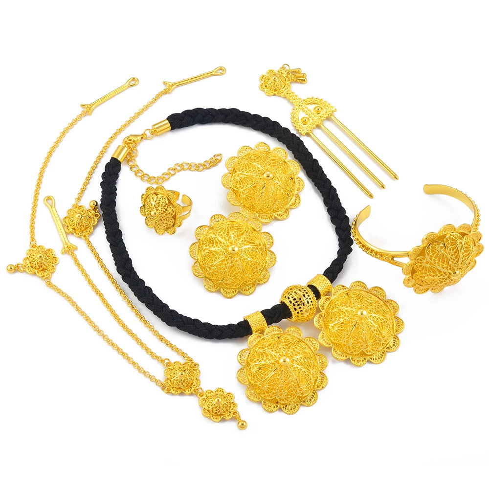 Ethiopian Jewelry Set for Women | Necklaces Earrings Ring Bracelets Hairpins