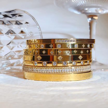 Waterproof Cubic Zirconia Bangles | Luxury Stainless Steel Bracelets