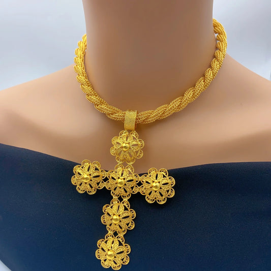 Eritrea Flower Cross Pendant Necklace | Gold Color Jewelry