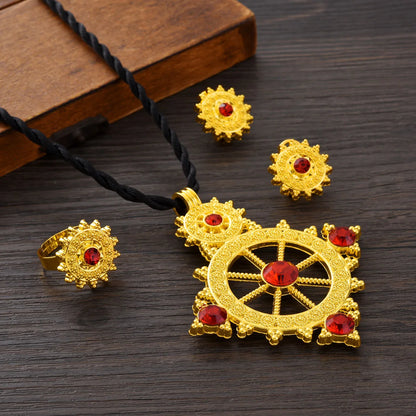 Golden Ethiopian Jewelry Set | New Rudder Pendant Bridal Gift