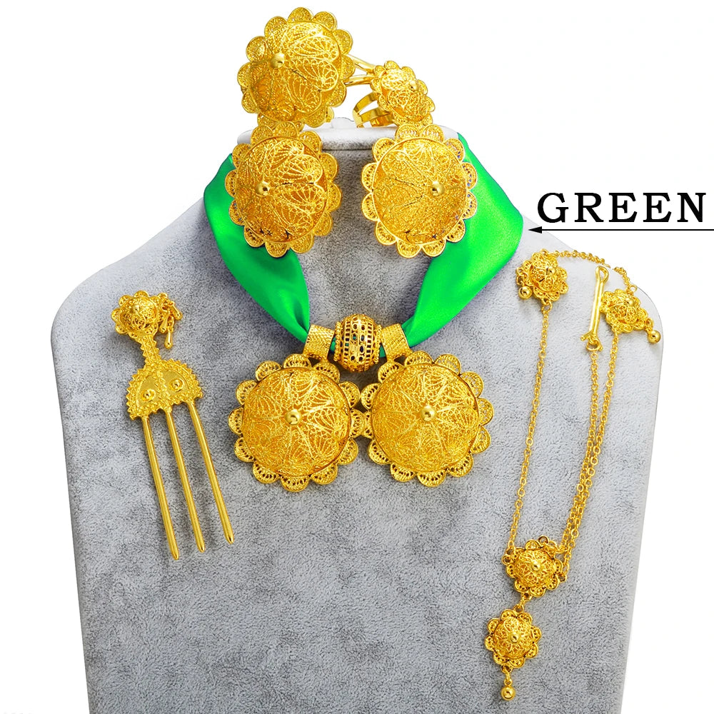 Ethiopian Jewelry Set for Women | Necklaces Earrings Ring Bracelets Hairpins