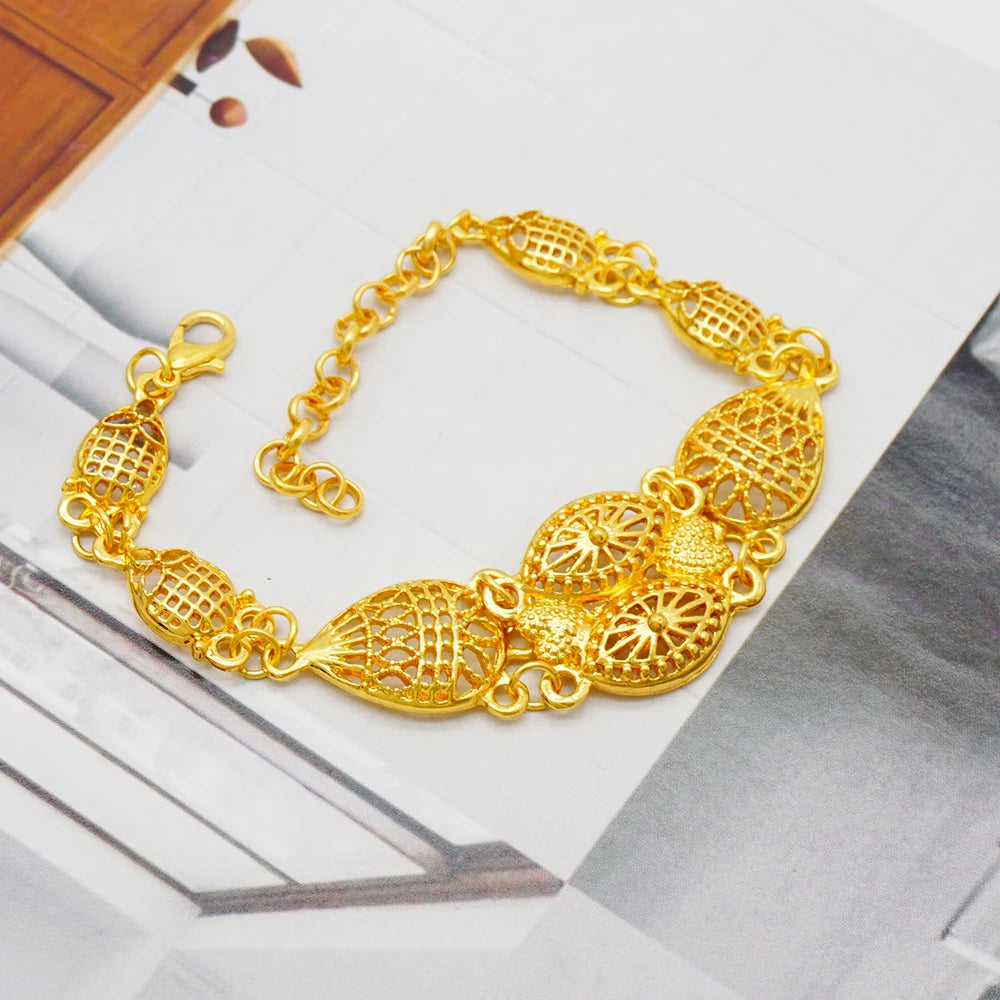 Gold Color Ethiopian Jewelry Set | Necklace Earrings Rings Bracelets