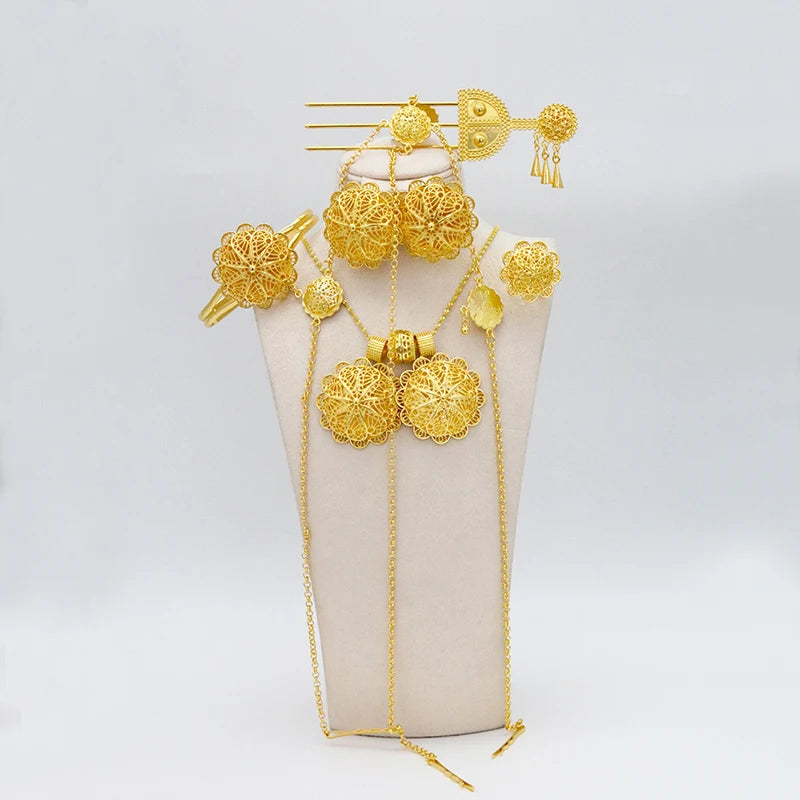 Ethiopian Women’s Jewelry Set | Bridal Hairpins, Earrings & Bracelets