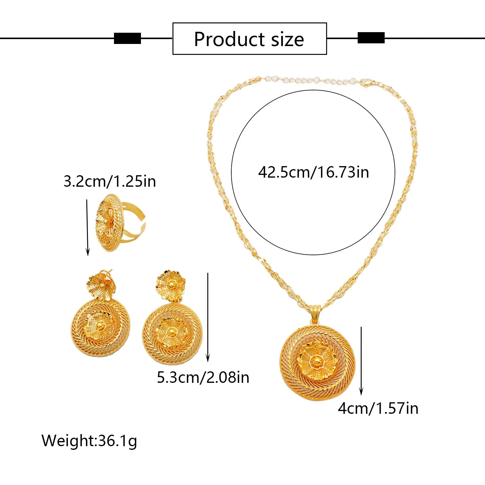 Ethiopian Jewelry Set for Women | Necklace Earrings Ring Bridal Gift