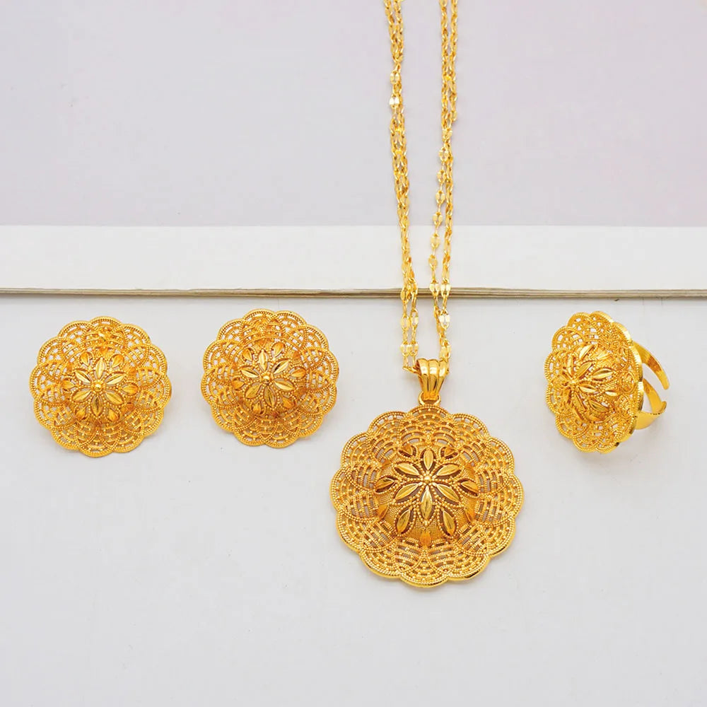 Ethiopian Jewelry Set for Women | Necklace Earrings Ring Bridal Gift