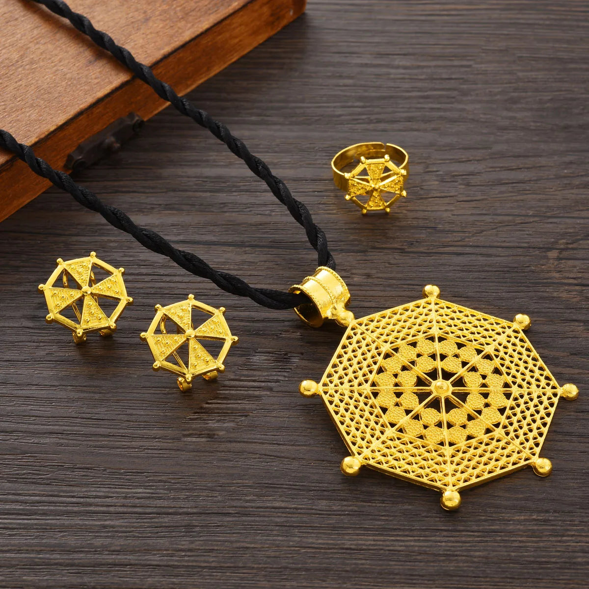 Ethiopian Jewelry Set 3-Piece | Pendant, Earrings & Ring for Women