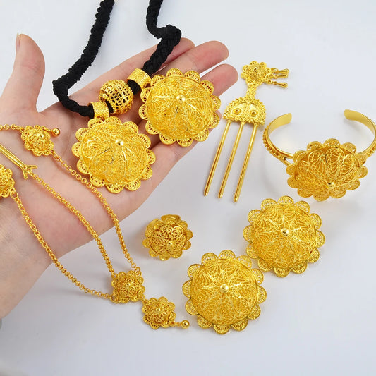 Ethiopian Jewelry Set for Women | Necklaces Earrings Ring Bracelets Hairpins