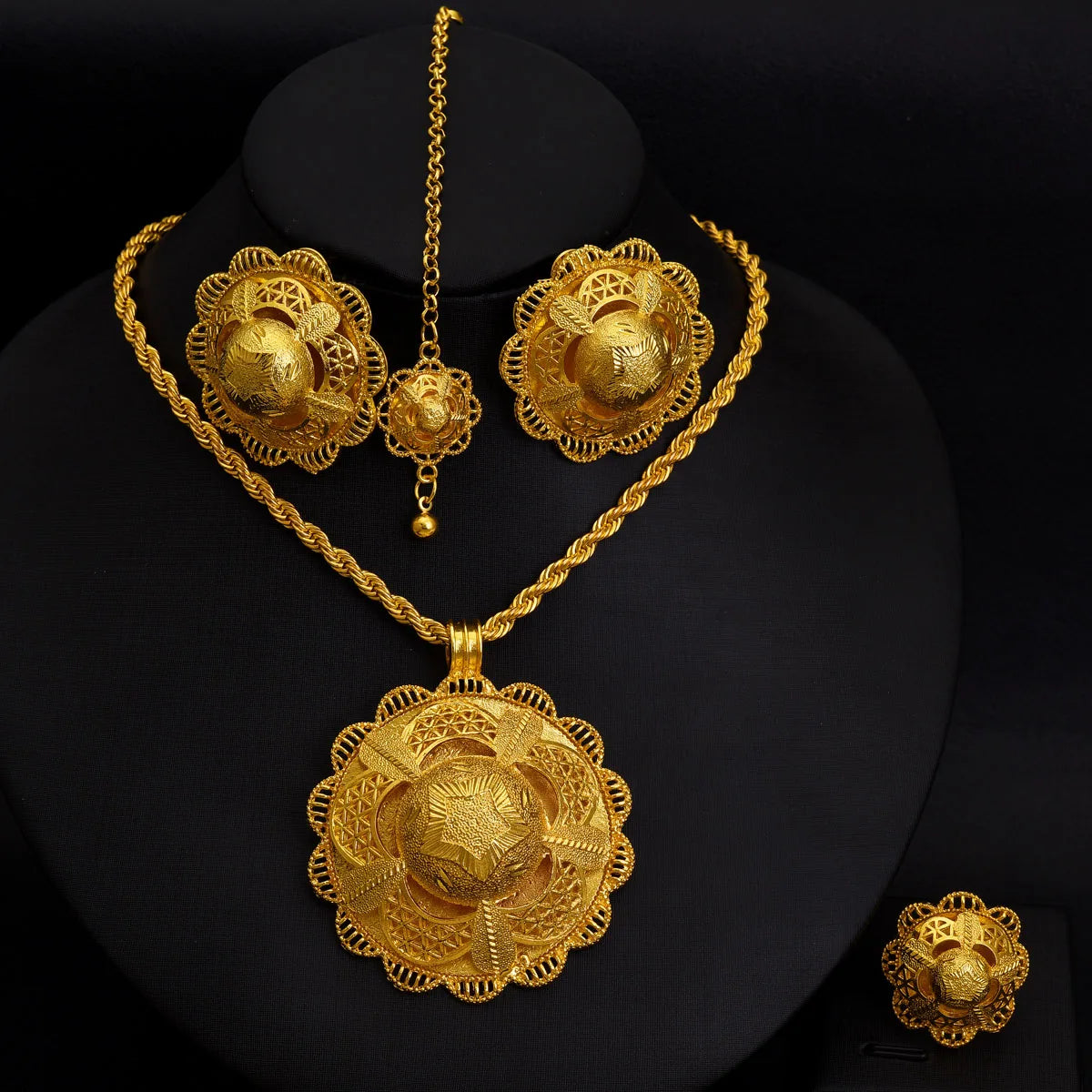 Luxury 4-Piece Habesha Jewelry Set | Golden Star Pattern Bridal Gift