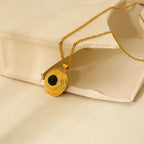 18K Gold Plated Black Agate Jewelry Set | Necklace, Earrings & Ring Gift