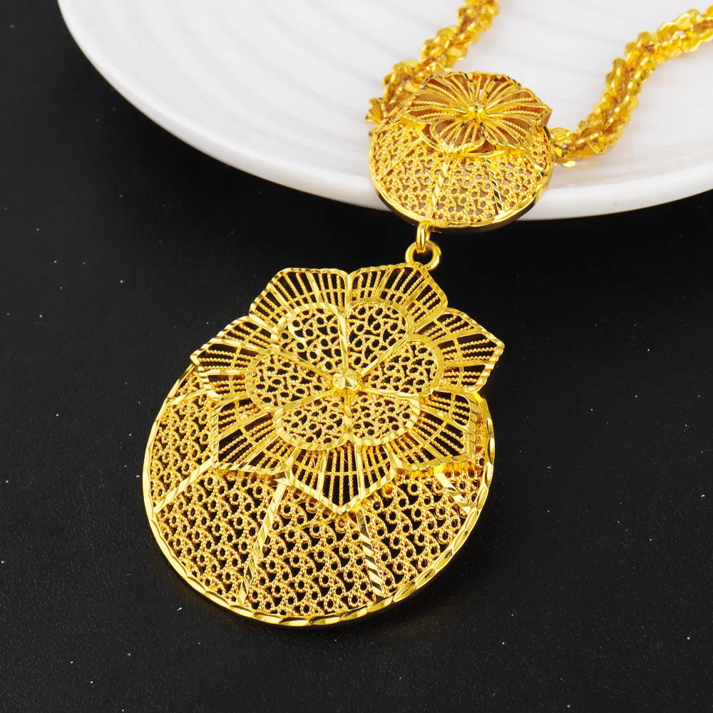 Gold Color Ethiopian Jewelry Set | Bridal Necklace & Earrings Gift