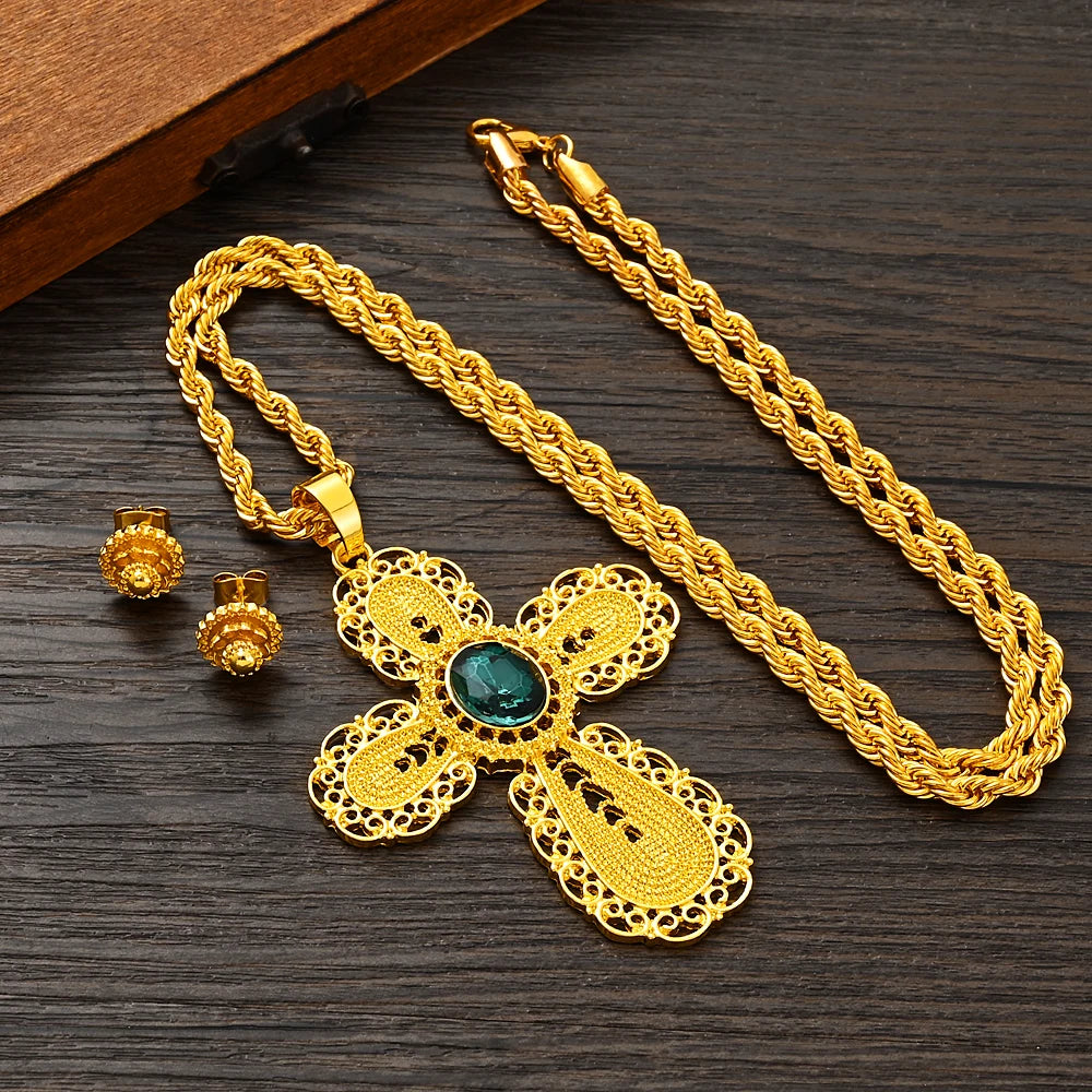 Hot Ethiopian Jewelry Set | New Big Cross Pendant & Small Earrings