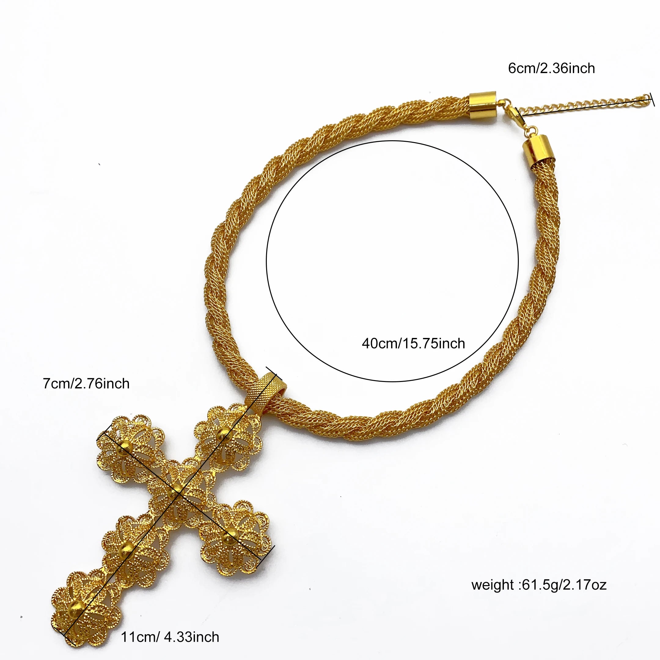Eritrea Flower Cross Pendant Necklace | Gold Color Jewelry