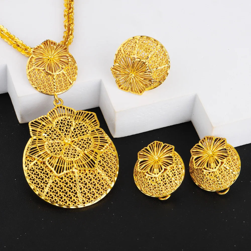 Gold Color Ethiopian Jewelry Set | Bridal Necklace & Earrings Gift
