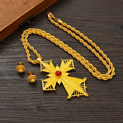 Hot Ethiopian Jewelry Set | New Big Cross Pendant & Small Earrings