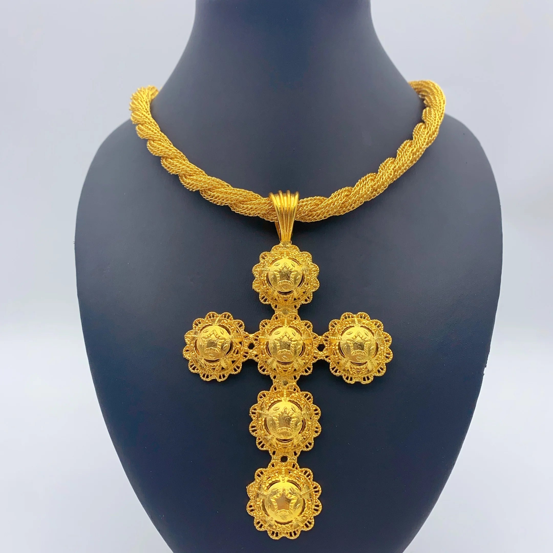 Eritrea Flower Cross Pendant Necklace | Gold Color Jewelry